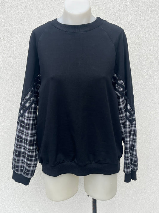 Et Alia Black Top / Tartan Sleeve - Sz M